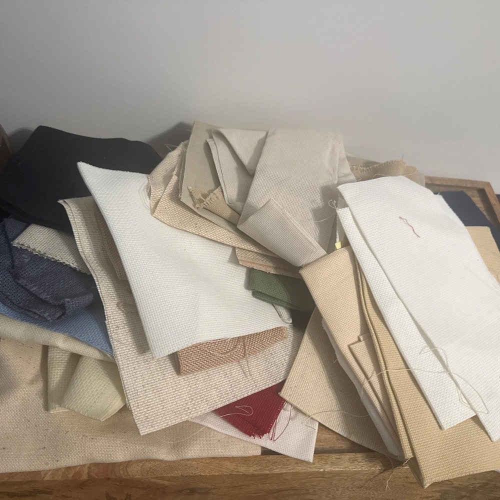 2.5 lb+ Cross Stitch Fabric Remnants Aida Cloth Assorted Counts & Sizes